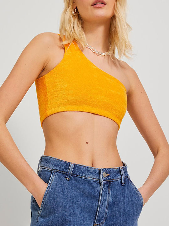 Silla Γυναικείο Καλοκαιρινό Crop Top Βαμβακερό με έναν Ώμο Πορτοκαλί