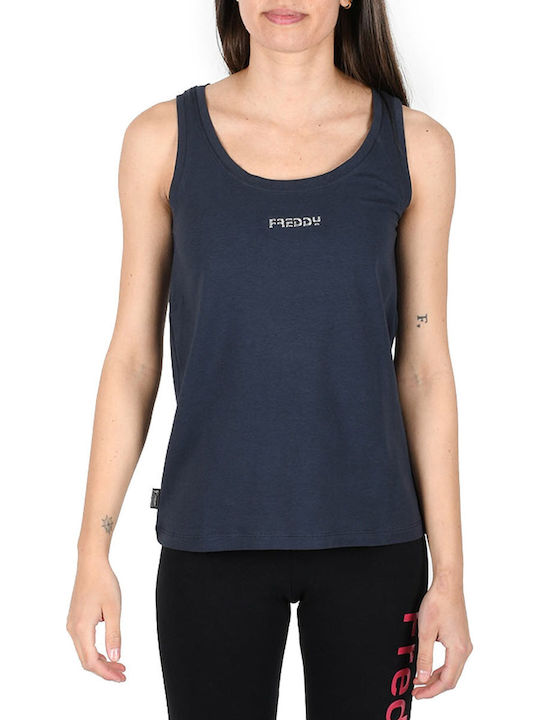 Women's Summer Blouse Cotton Sleeveless with V Neckline Navy Blue