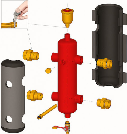 Separator Hidraulic Magnetic Multifuncțional Giacomini R146im008 Rc 2" Conexiuni Filetate Max 9 M³/h 7.2 L