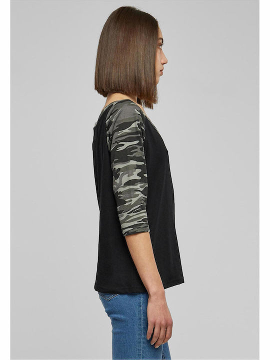 Γυναικεία Μπλούζα Βαμβακερή με Μανίκι 3/4 Black/Dark Camo
