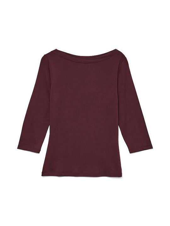 Panda Women's Blouse with 3/4 Sleeve Burgundy