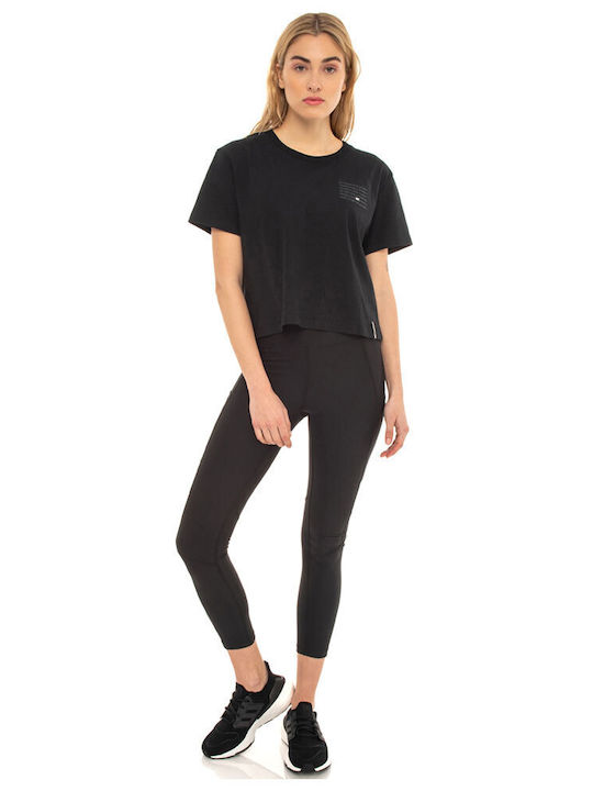 Women's Athletic Crop Top Short Sleeve Black