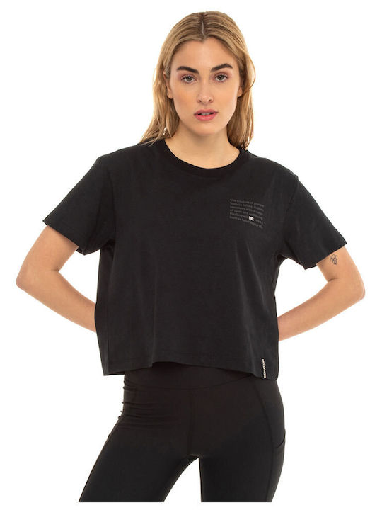 Women's Athletic Crop Top Short Sleeve Black