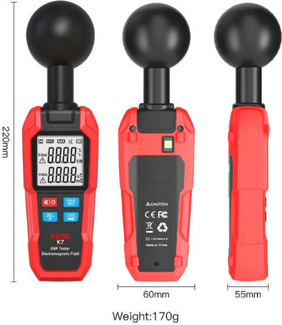 Bside K7 3 in 1 Digital Electromagnetic Radiation & Temperature Meter - Professional Digital EMF Electromagnetic Meter