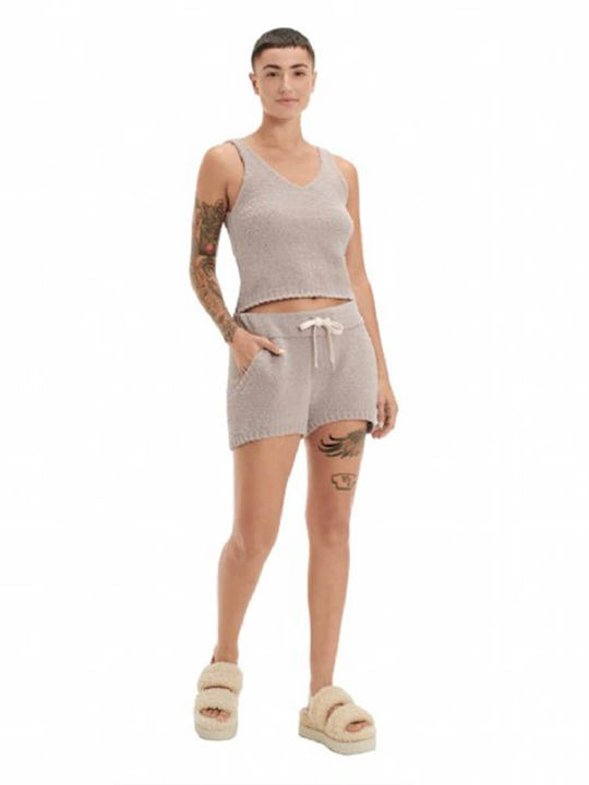 Dulcie Γυναικείο Καλοκαιρινό Crop Top Βαμβακερό Αμάνικο με V Λαιμόκοψη Μπεζ