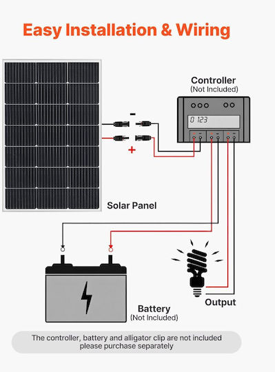 Vevor GDSTYNB2100WNHMVT001V2 Monocrystalline Solar Panel 100W 895x580x30mm
