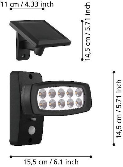 Eglo Palizzi Wall Mounted Solar Light 2W 150lm Warm White 3000K with Motion Sensor and Photocell IP44 15.5cmx14.5cmx11cmcm