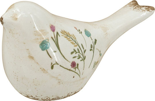 Artekko Aging Alb Ceramic Pasăre Decorativă Cu Flori 20.5x9x11.5 Cm