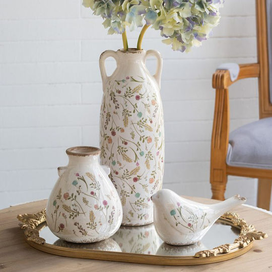 Artekko Aging Бяла Керамична Декоративна Фигура Птица Цветя 20.5x9x11.5 См
