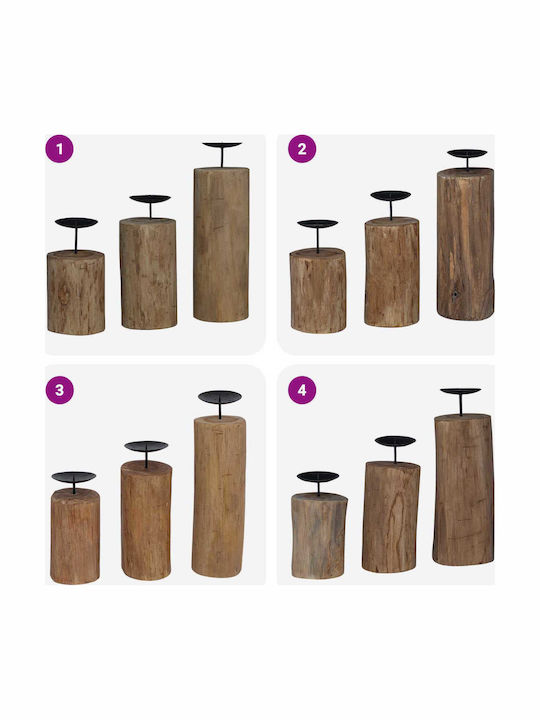 vidaXL Set of Wooden Candle Holders in Brown Colour 12cm 3 Pieces Various Colors