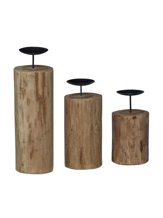 vidaXL Set of Wooden Candle Holders in Brown Colour 12cm 3 Pieces Various Colors