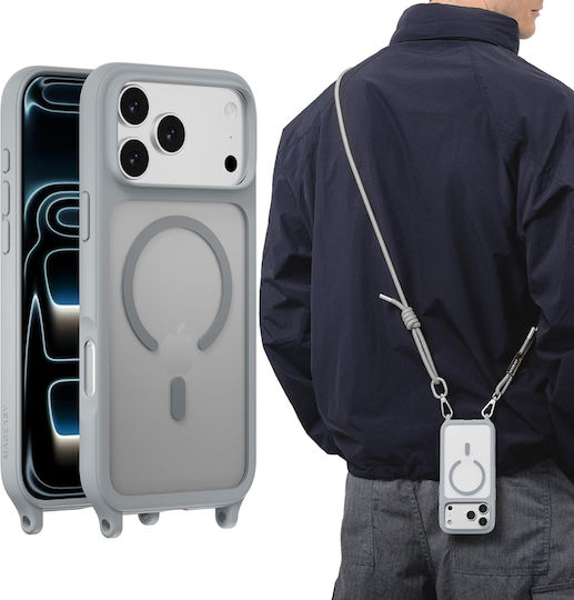 Mageasy Roar M With Lanyard Back Cover Silicone with Strap Gray (iPhone 17 Pro Max)