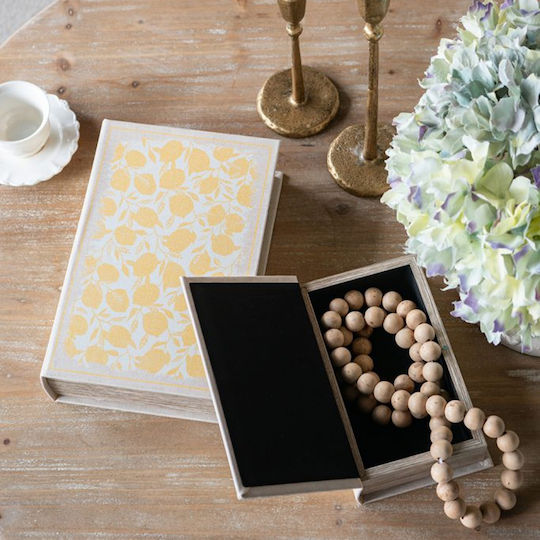 Artekko Book Decorative Book Box Wood Fabric Beige Yellow Set/2