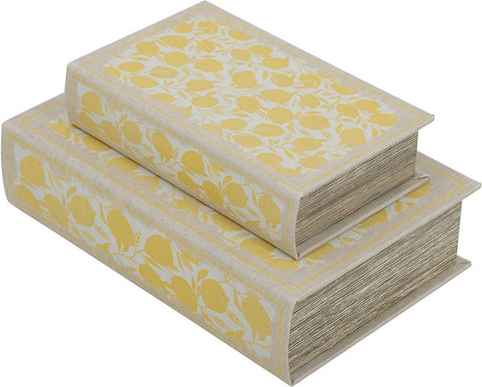 Artekko Book Decorative Book Box Wood Fabric Beige Yellow Set/2