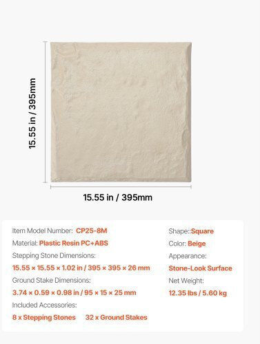 Vevor Διακοσμητική Πέτρα Κήπου 39.37x39.37εκ. 8τμχ HYDJSMS8PCSZU8E87001V0