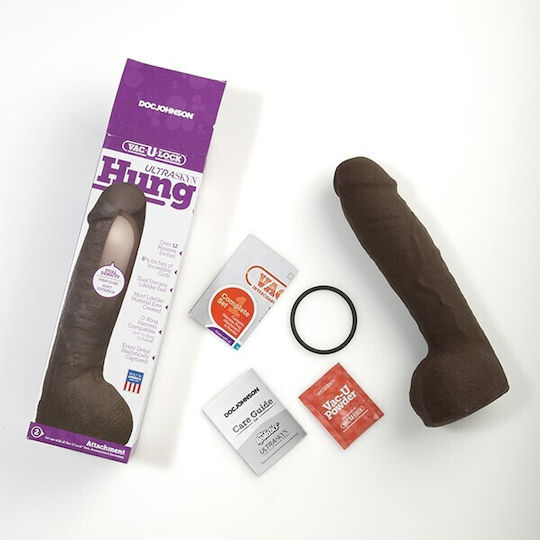 Vac U Lock Ultraskyn Hung Dildo realist cu Scrotum Ciocolată 30cm