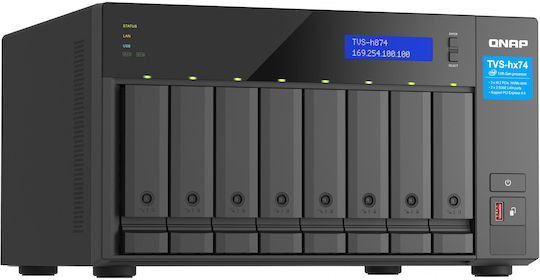 QNap TVS-h874 NAS Tower with 8 slots for HDD/M.2/SSD and 2 Ethernet ports