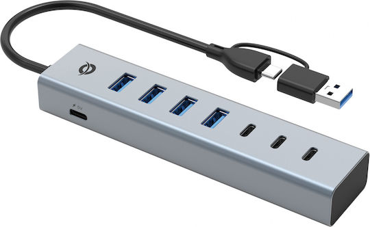 Conceptronic Hub 7 Θυρών USB 3.2 με σύνδεση USB-A / USB-C Ασημί