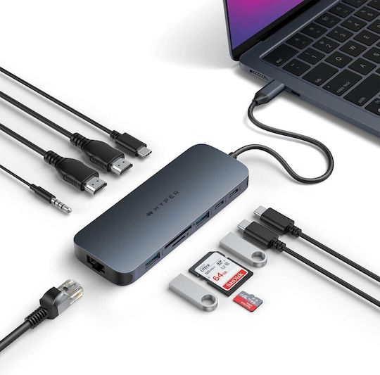 Targus USB-Hub 10 Anschlüsse USB 3.2 mit Anschluss an einen Computer USB-C Ethernet