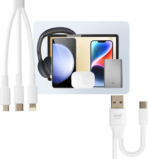 Linq Usb-a Usb-c To Usb-c Lightning Micro-usb Cable Length 1.2m White
