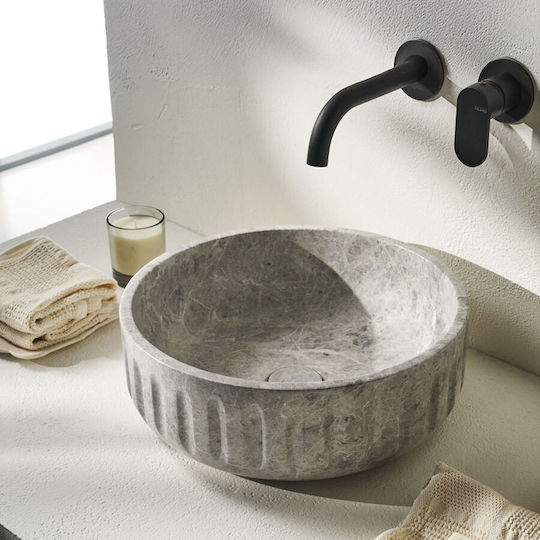 Fossil Επικαθήμενος Νιπτήρας Μαρμάρινος 39x39cm Tundra Grey Fossil Επικαθήμενος Νιπτήρας Μαρμάρινος 39x39cm Tundra Grey