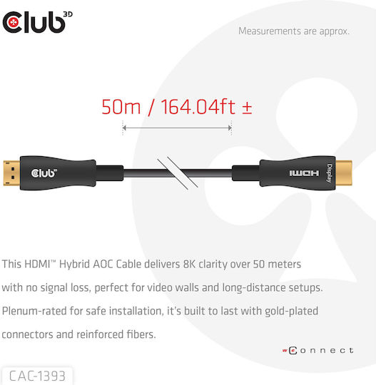 Club3D HDMI 2.1 Ultra High Speed 48Gbps 4K 120Hz HDR VRR Cable HDMI Male - HDMI Male 50m Black