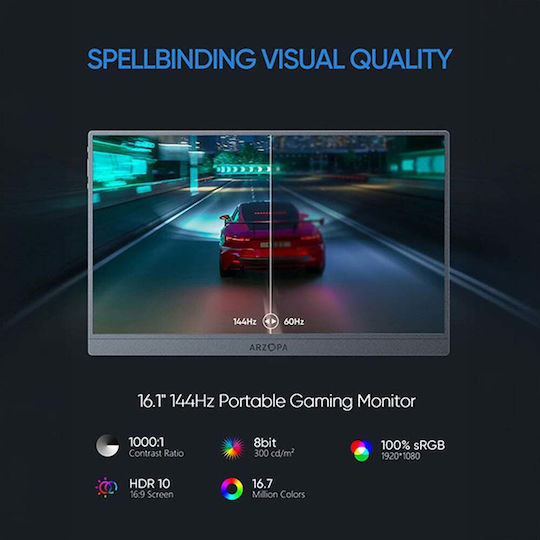 Arzopa Z1FC IPS HDR Portable Monitor 16.1" FHD 1920x1080 144Hz Gray