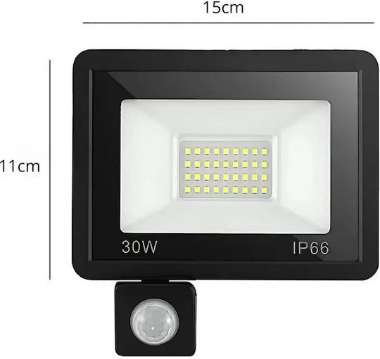 Verk Group Proiector LED Etanș 30W Alb Rece 6000K cu Senzor de Mișcare și Fotocelul IP66