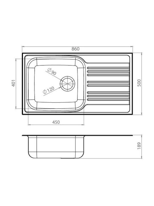 Donau Drop-In Sink Inox Matte W86xD50cm