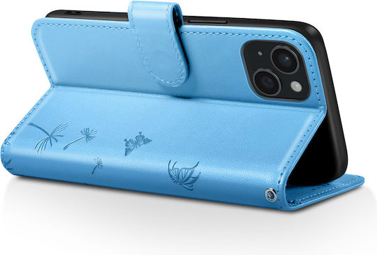 Zanaé Wallet Case Iphone 15 Premium Design Flowers Butterfly Light Blue