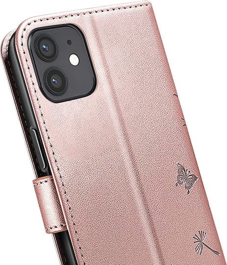 Zanaé Brieftasche Hülle iPhone 12 12 Pro Premium Design Blumen Schmetterling Rose Gold