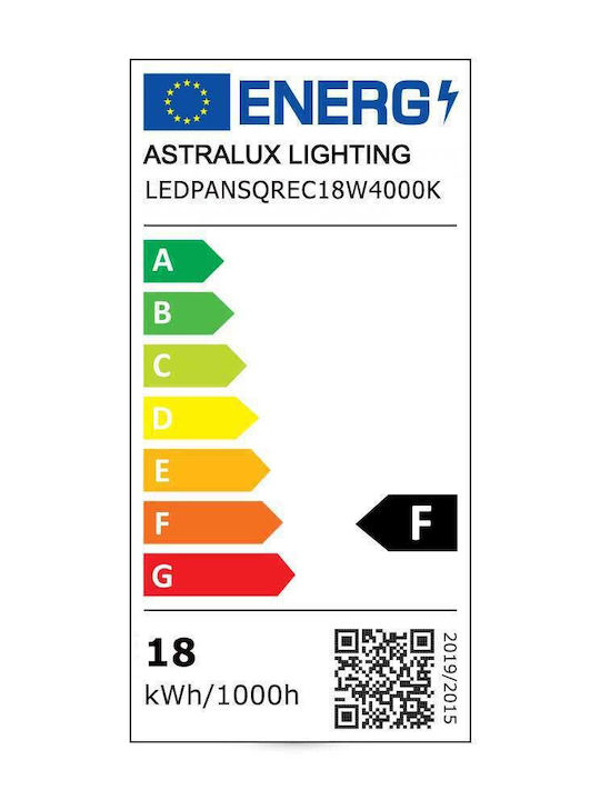 Astralux Paralelogram Încastrat Panou LED Putere 18W cu Alb Natural Lumini 22.5x22.5cm.