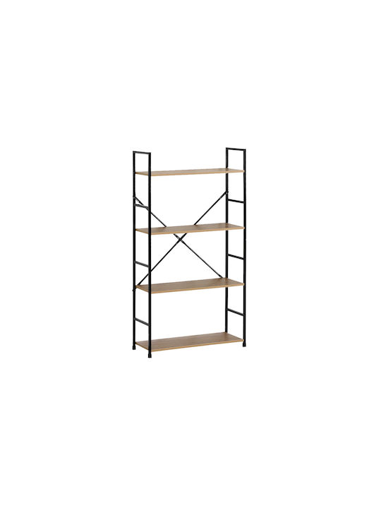 Βιβλιοθήκη Artemis-60112 Δρυς 4 Ράφια 58,6x23,5x112εκ Μαύρος Μεταλλικός Σκελετός