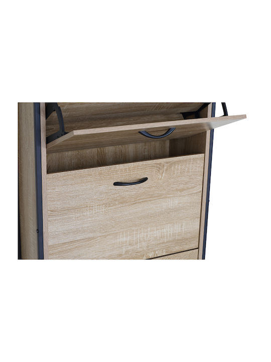 Shoe Organizer Metal-Wood Metalwood-60 3 Doors 1 Shelf Sonoma 63x24x140.5cm MDF Melamine Black Metal Frame