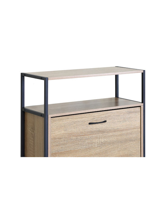 Shoe Organizer Metal-Wood Metalwood-60 2 Doors 1 Shelf Sonoma 63x24x105.5cm MDF Melamine Black Metal Frame