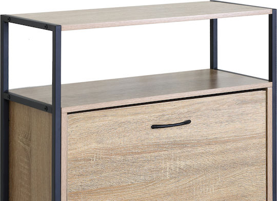 Shoe Organizer Metal-Wood Metalwood-60 2 Doors 1 Shelf Sonoma 63x24x105.5cm MDF Melamine Black Metal Frame