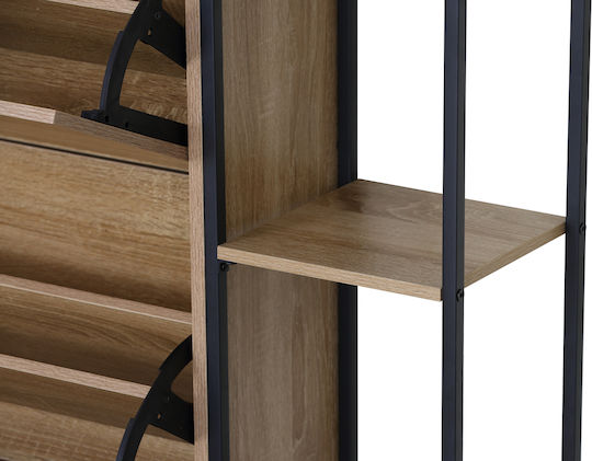 Shoe Organizer Metal-Wood Metalwood-88 2 Doors 2 Shelves Sonoma 88x24x87cm MDF Melamine Black Metal Frame
