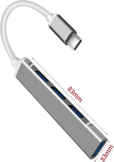 Hub 4 Θυρών USB 3.0 με σύνδεση USB-A Ασημί