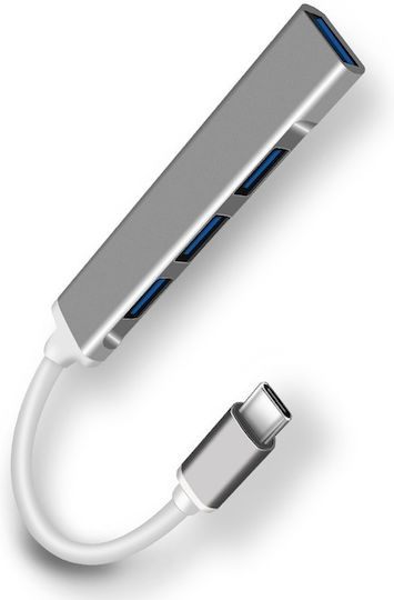 Hub 4 Θυρών USB 3.0 με σύνδεση USB-A Ασημί