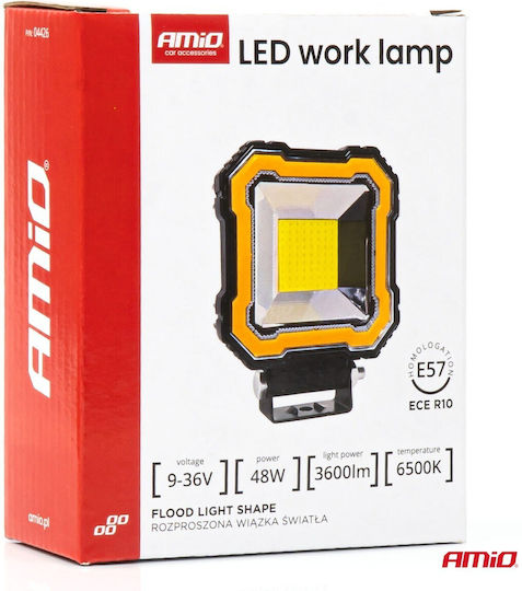 Amio Work Light Led Awl82 Flood 48w 3600lm 6500k Steady Yellow Led Bar – 9–36v 1 Pc 04426/am 04426/am 04426/am
