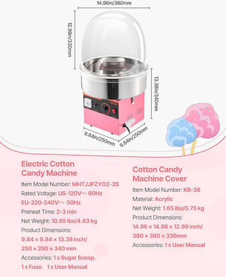 Vevor Candy Floss Maker 33.8cm Pink