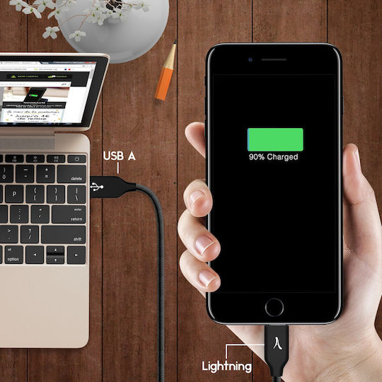 Akashi Cablu Lightning Iphone Ipad Ipod Metalic Indestructibil Încărcare Sincronizare Negru