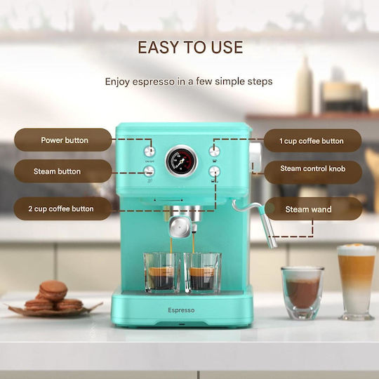 Mașină de Espresso 1100W Presiune 20bar Albastru deschis X0025PIKF3