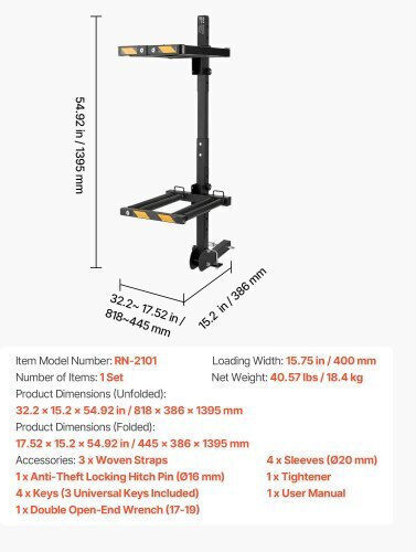 Vevor Folding Ski & Snowboard Tow Bar Rack Fits 50 Mm Hitch Carries Up To 6 Ski Pairs or 4 Snowboards Adjustable Car Rack Lock Safety Strap Access Tilt