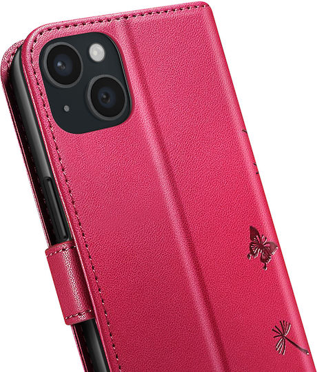 Zanaé Wallet Case Iphone 15 Premium Design Flowers Butterfly Red