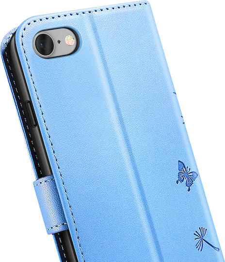 Zanaé Wallet Case Iphone 7 8 Se 2022 Premium Design Flowers Butterfly Light Blue