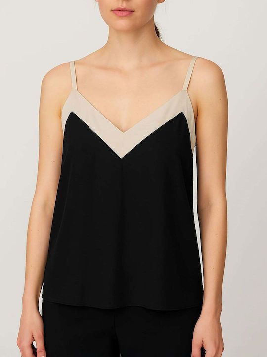 Denise Damen Bluse Ärmellos mit V-Ausschnitt Black