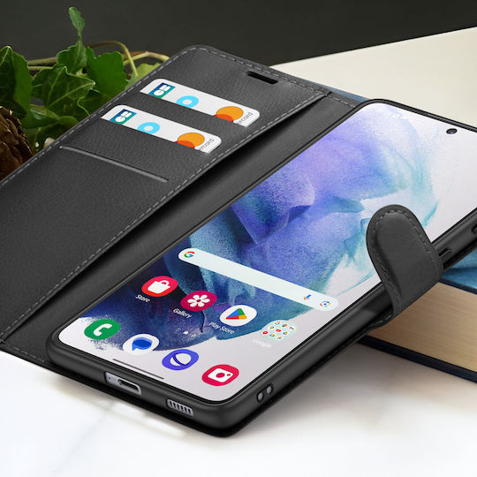 Zanaé Калъф Портмоне Galaxy S21 Plus Стойка Магнитен Таб Черен
