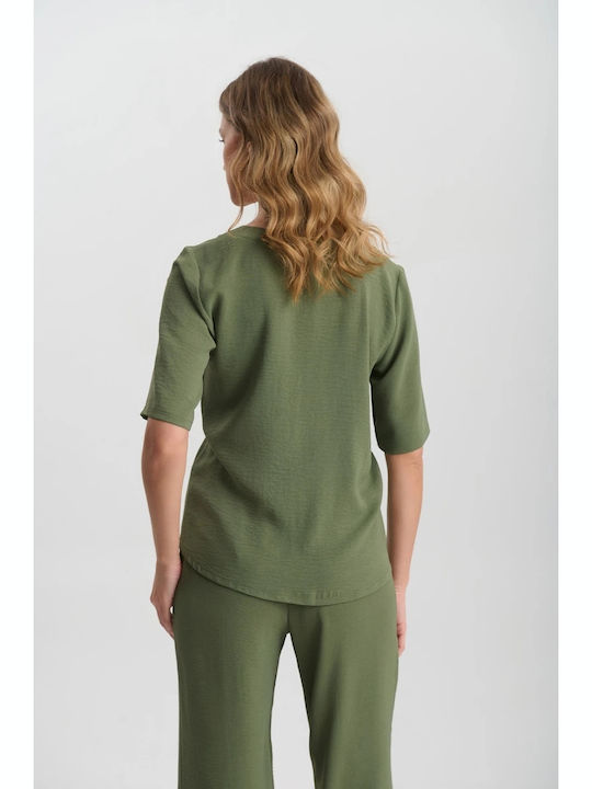 Women's Blouse Short Sleeve Green