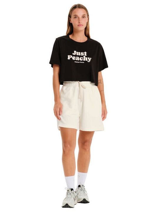 Just Peachy Women's Crop Top Cotton Short Sleeve Black